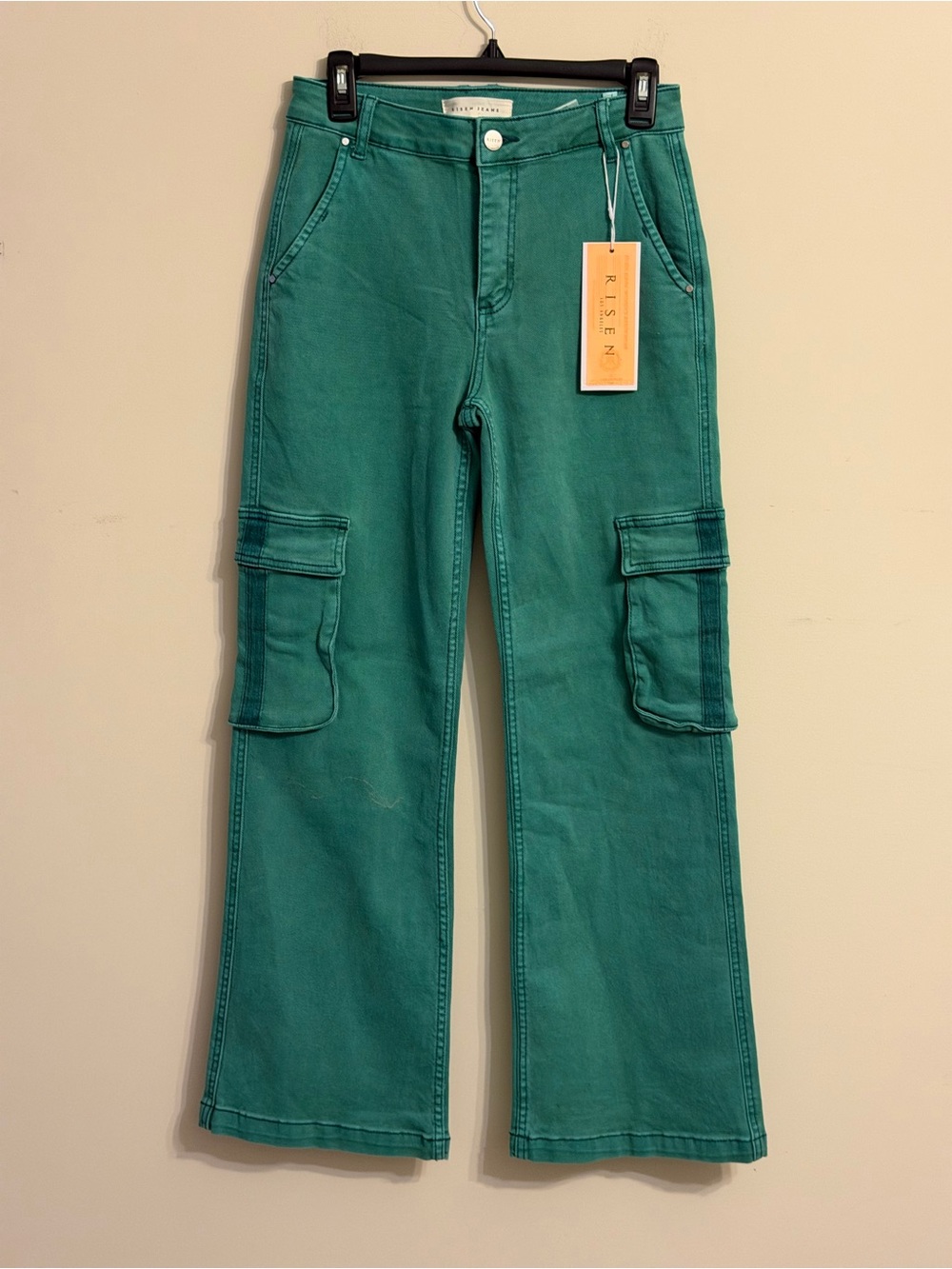 Risen Jade Green High Rise Wide Leg Cargo Jeans NWT - Picture 3 of 4